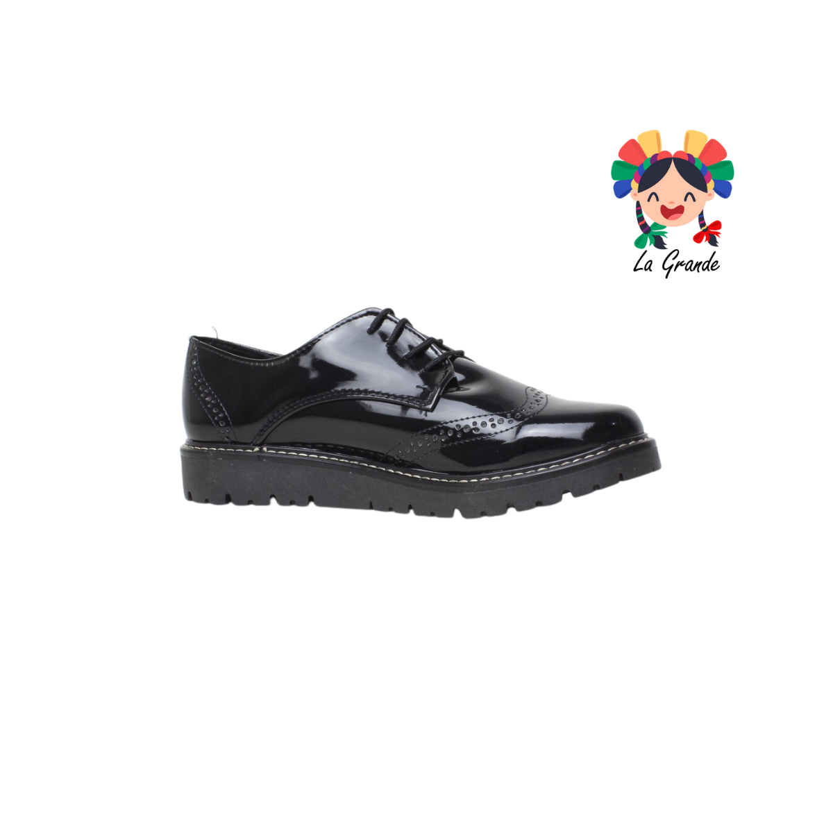 1990 YUL Negro Charol Zapato Escolar tipo Bostoniano para Dama