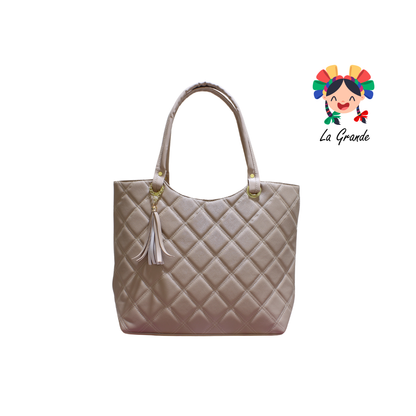 058 TONY Bolsa Grande Beige con Rombos Enfrente para Dama