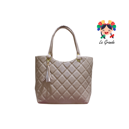 058 TONY Bolsa Grande Beige con Rombos Enfrente para Dama