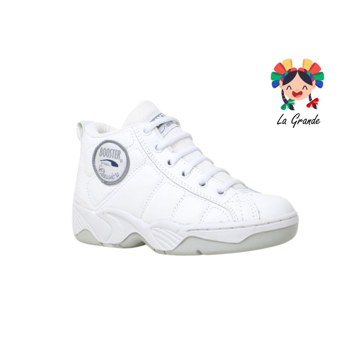 2000 BOOSTER Blanco Gris Piel Tenis Escolar para Niño, Niña, Dama, Joven y Caballero