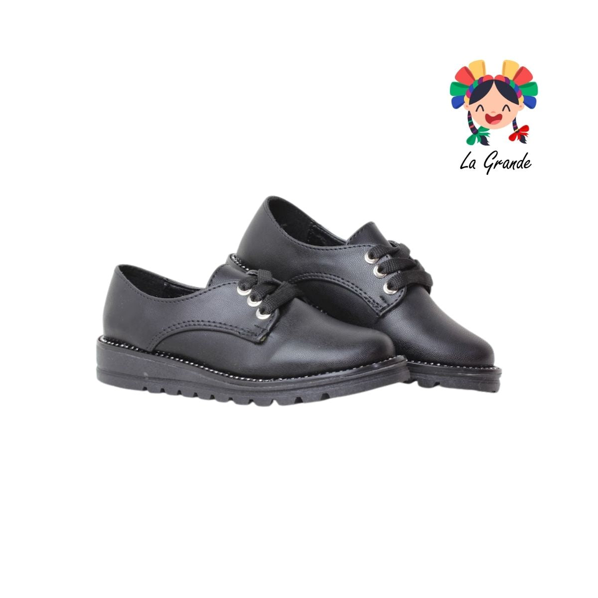 2006 YUL Negro Cabra Zapato Casual con Brillos para Niña