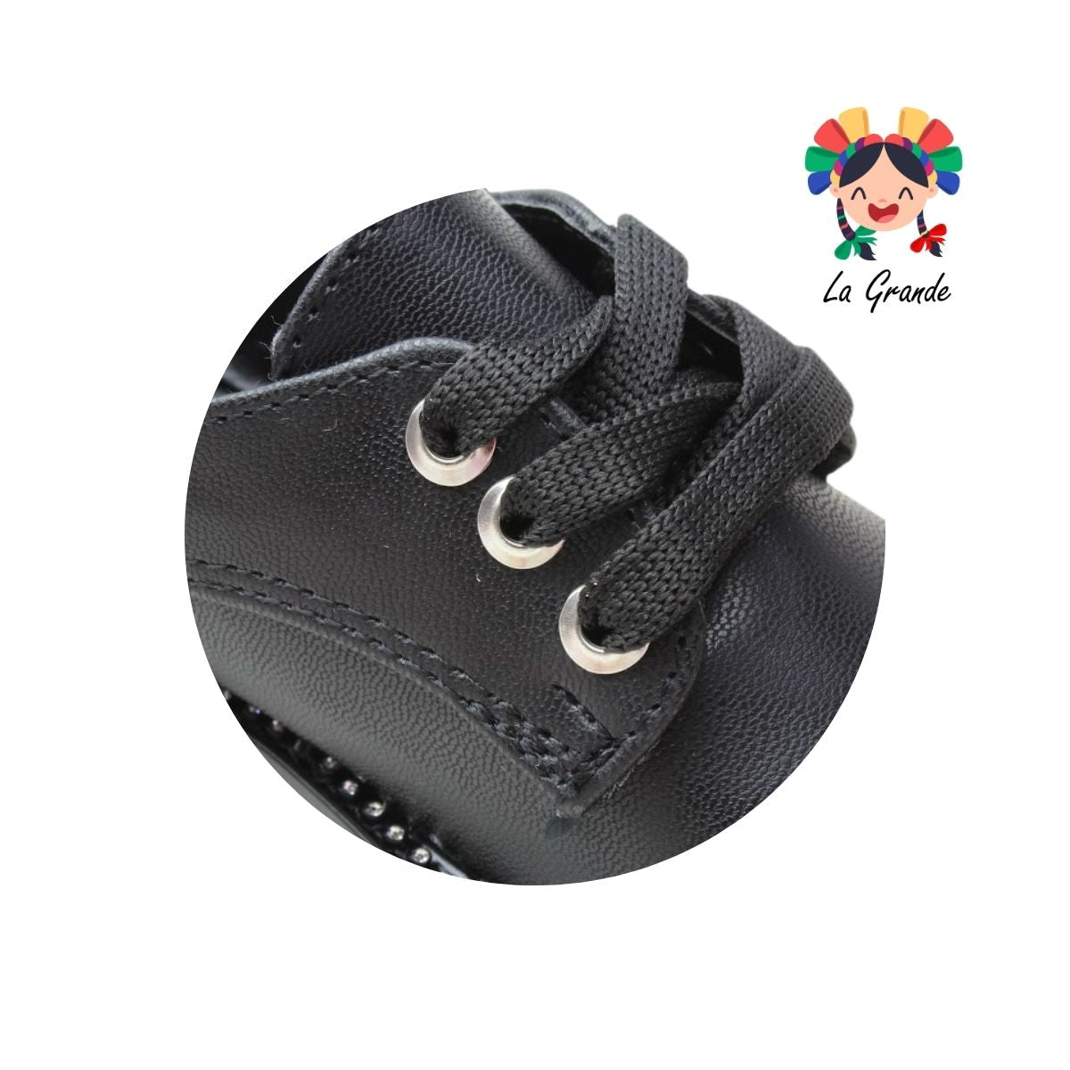 2006 YUL Negro Cabra Zapato Casual con Brillos para Niña