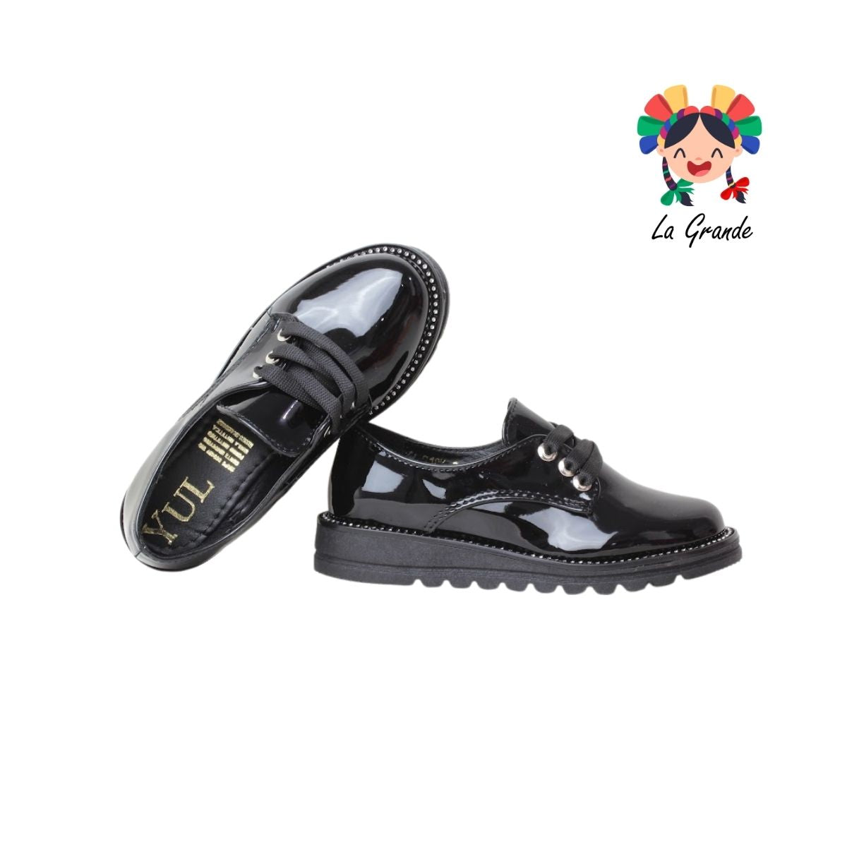 2006 YUL Negro Charol Zapato Casual con Brillos para Niña