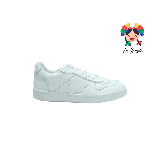 7277 DOGI Blanco Piel Tenis Choclo Escolar para Niña, Niño, Dama y Joven
