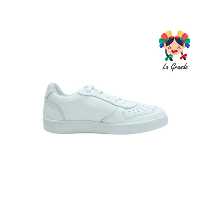 7277 DOGI Blanco Piel Tenis Escolar para Niña, Niño, Dama y Joven