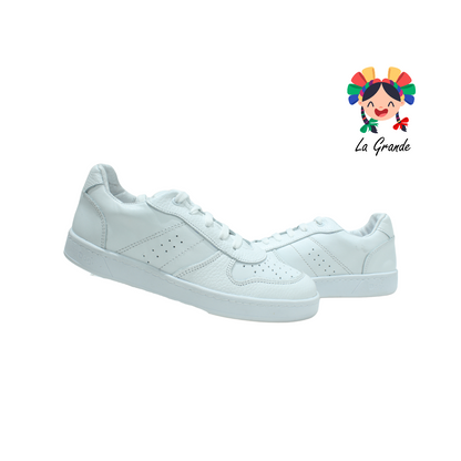 7277 DOGI Blanco Piel Tenis Escolar para Niña, Niño, Dama y Joven