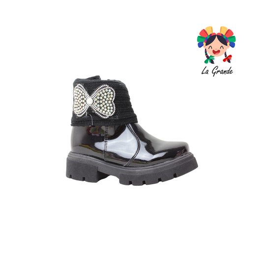 2025 ROCHART'S Negro Charol Bota Casual para Bebé y Niña