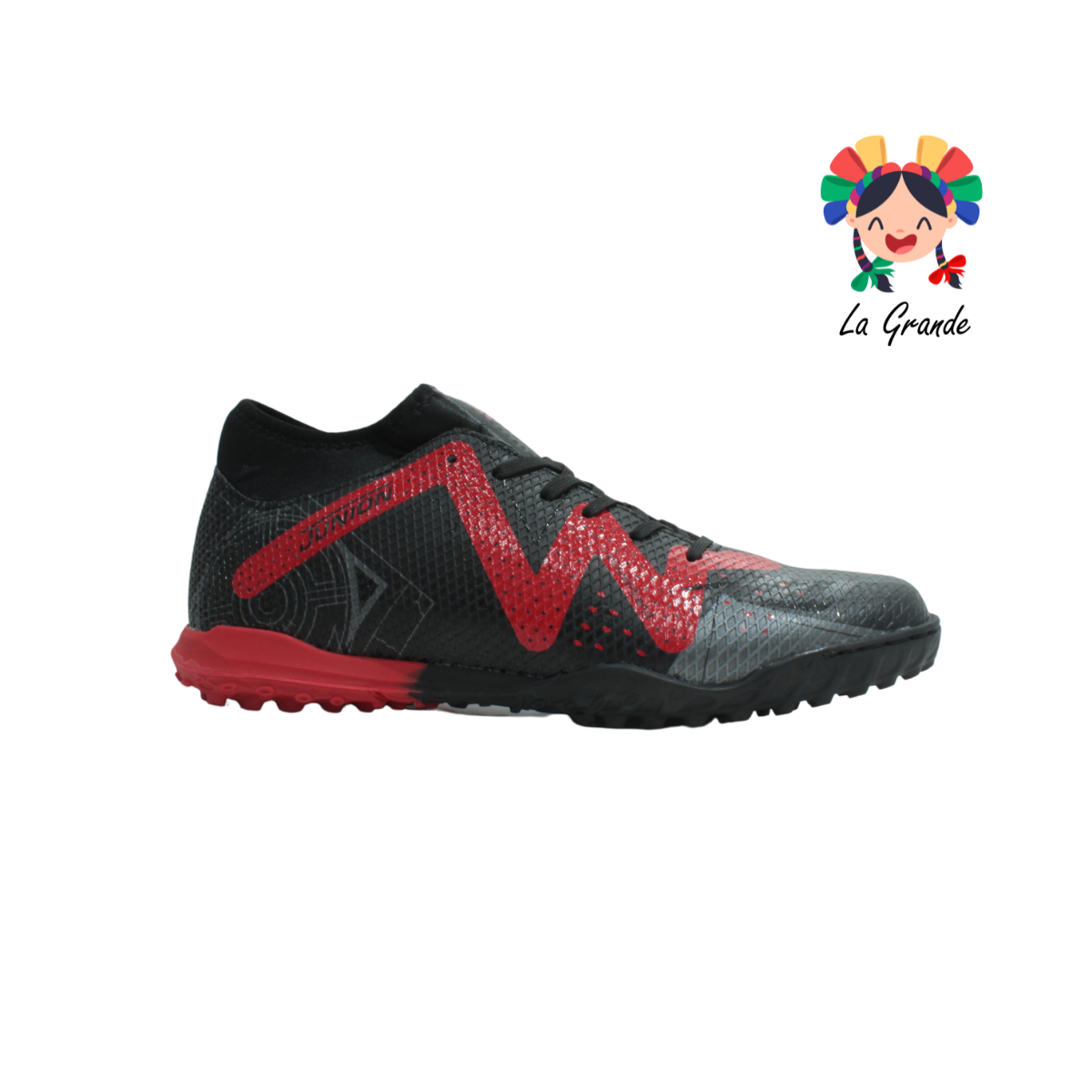 2042M UNION Negro Rojo Tenis de Fútbol Rápido con Calcetín para Niño,Joven y Caballero