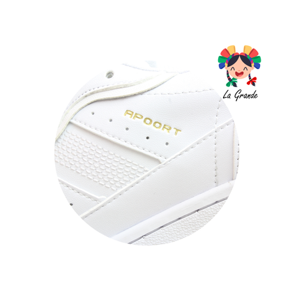 MY012 APOORT Blanco Piel Tenis Casual para Dama, Joven y Caballero