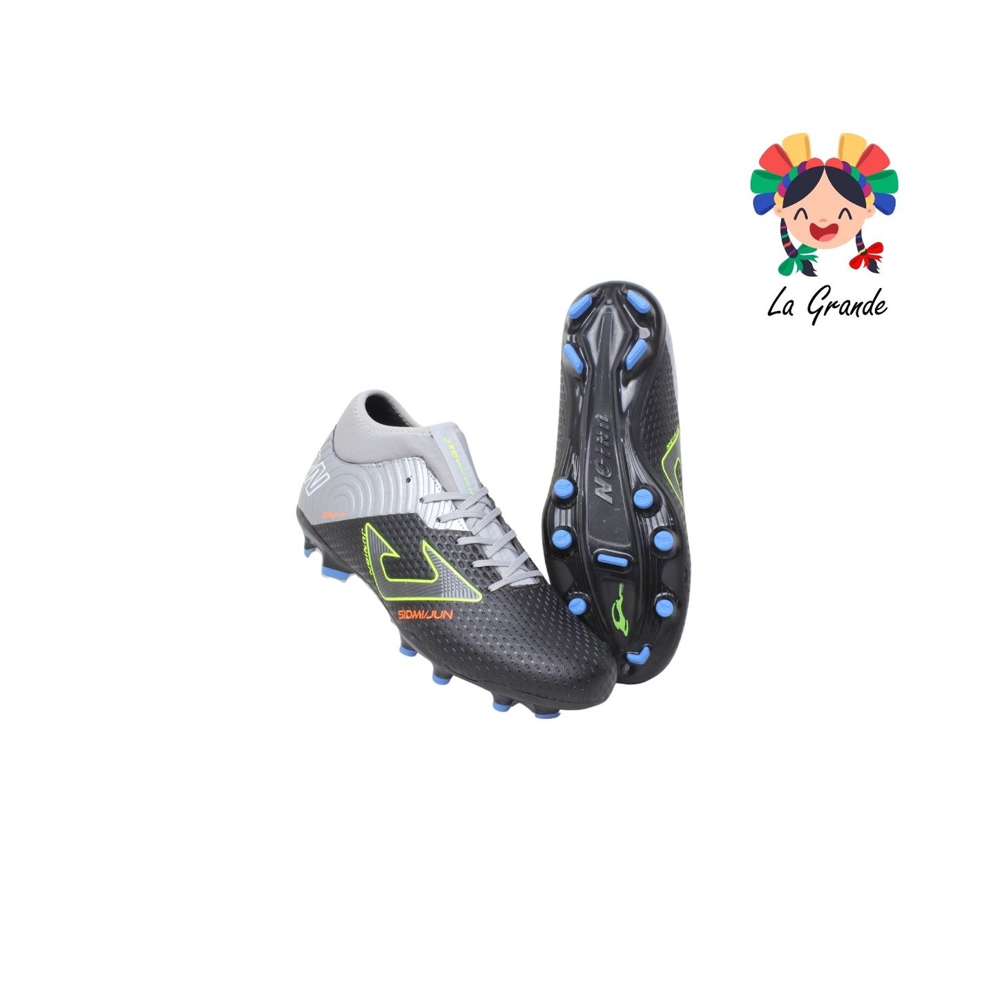 2052T JUNION Negro Plata Oxford Tenis Sint de Fútbol con Tachones para Caballero