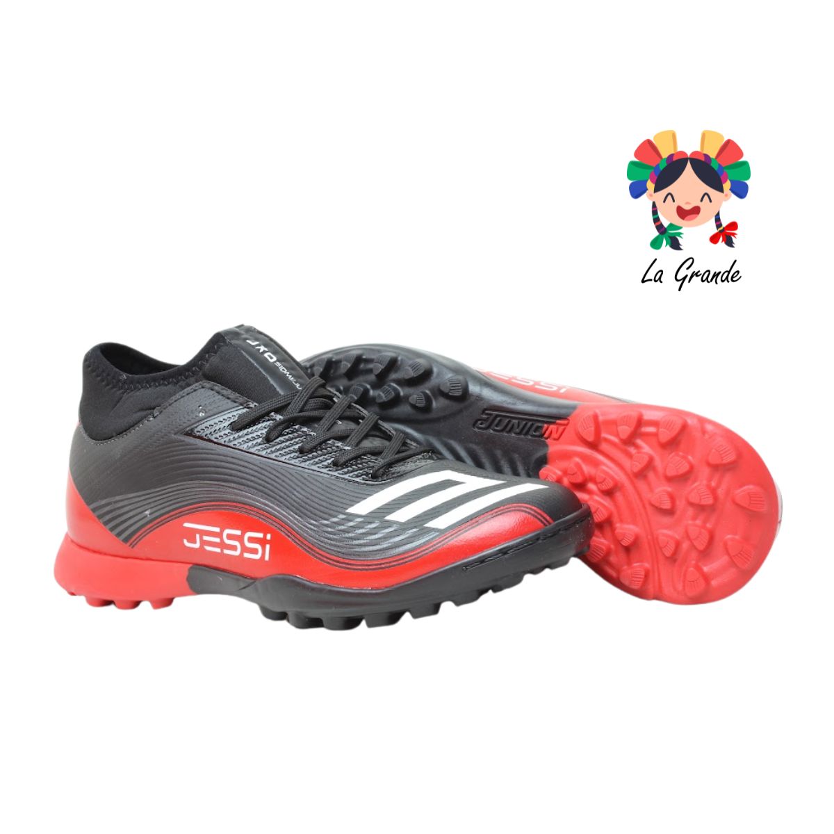 2062 JUNION Ngo Rojo Bco Sintético Tenis de Fútbol Rápido para Dama, Jóven y Caballero