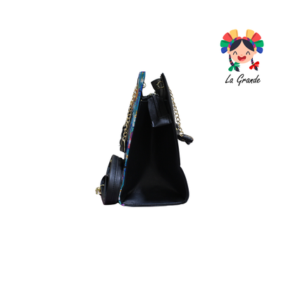 038 Ohana LUCCIANA Bolsa En Color Azul  Cuadrada Con Cadena Para Dama