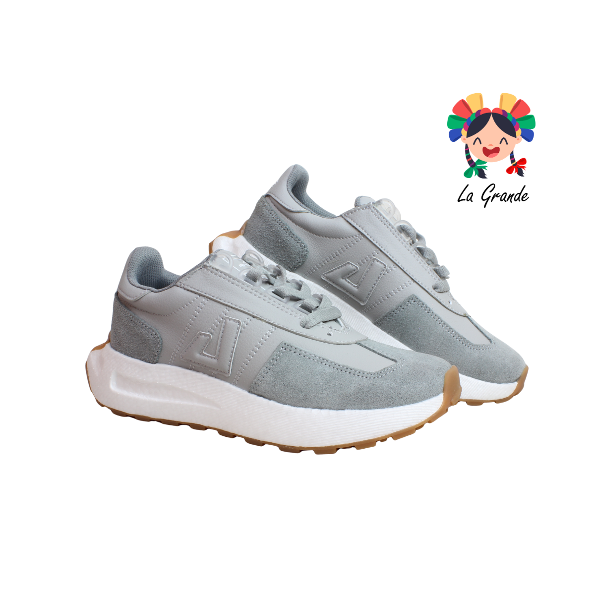 5025 APOORT Gris Piel Tenis Deportivo para Dama, Joven
