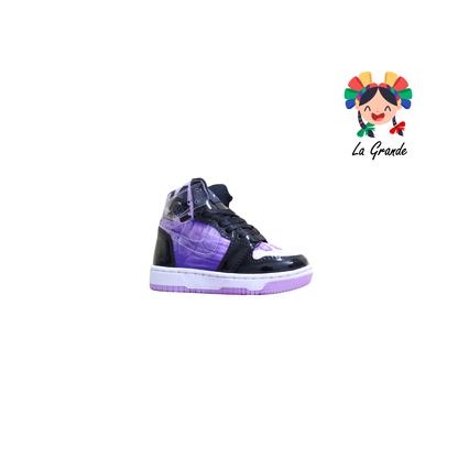 21000 PAOLA RAMIREZ Negro Lila Charol Tenis Casual para Bebe, Niña y Niño