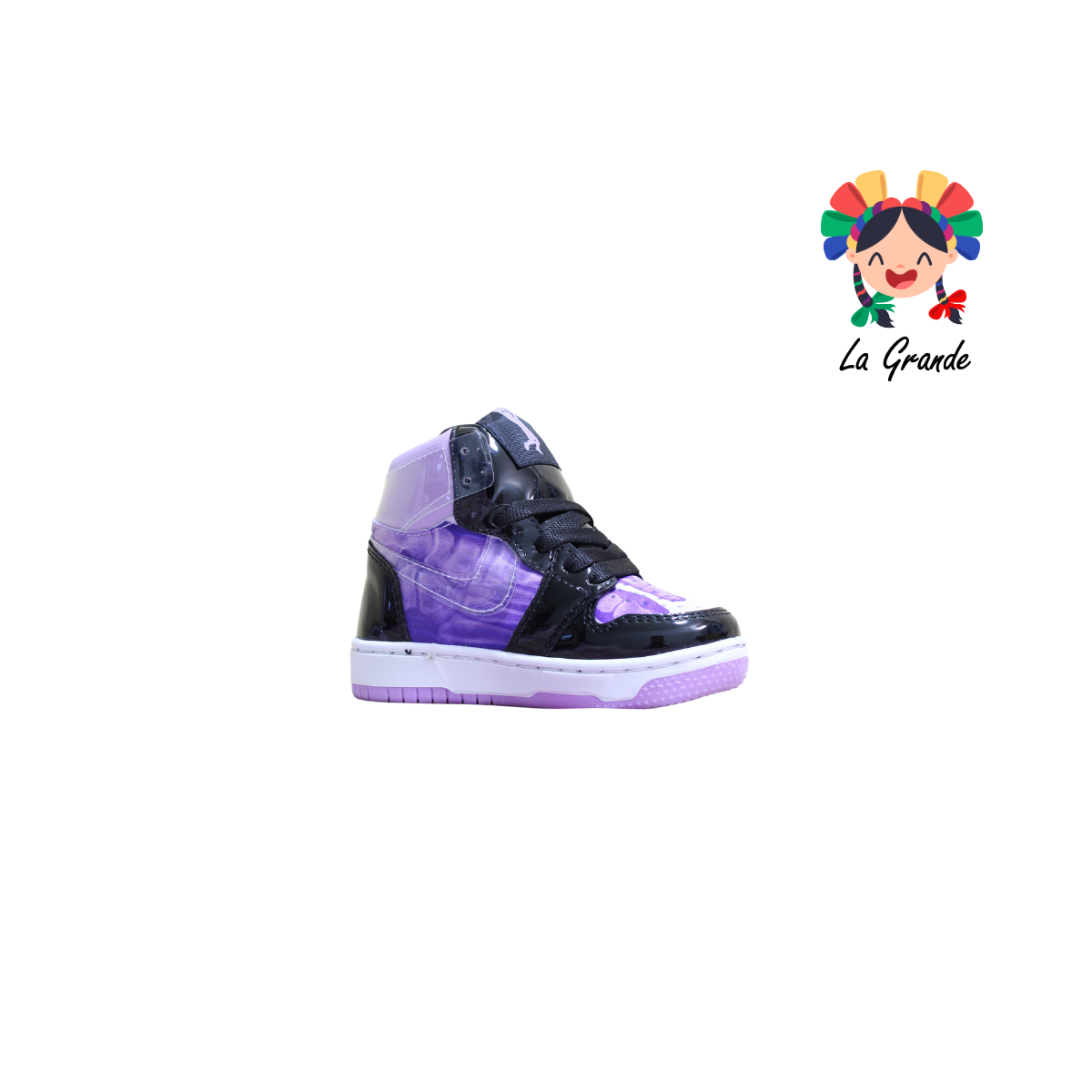 21000 PAOLA RAMIREZ Negro Lila Charol Tenis Casual para Bebe, Niña y Niño