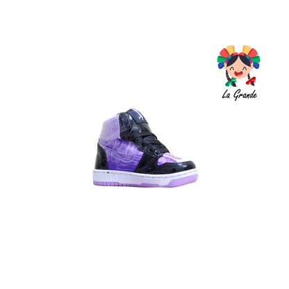 21000 PAOLA RAMIREZ Negro Lila Charol Tenis Casual para Bebe, Niña y Niño