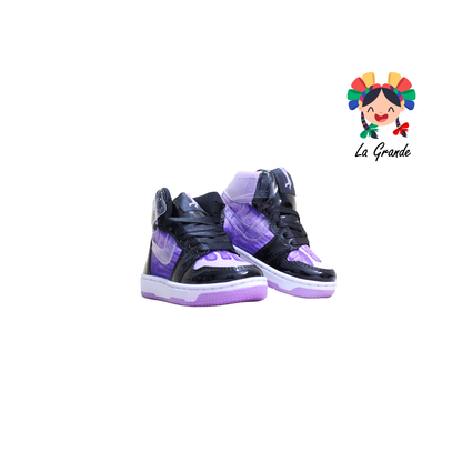 21000 PAOLA RAMIREZ Negro Lila Charol Tenis Casual para Bebe, Niña y Niño