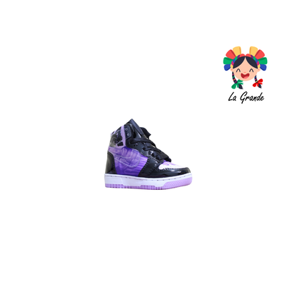 21000 PAOLA RAMIREZ Negro Lila Charol Tenis Casual para Bebe, Niña y Niño