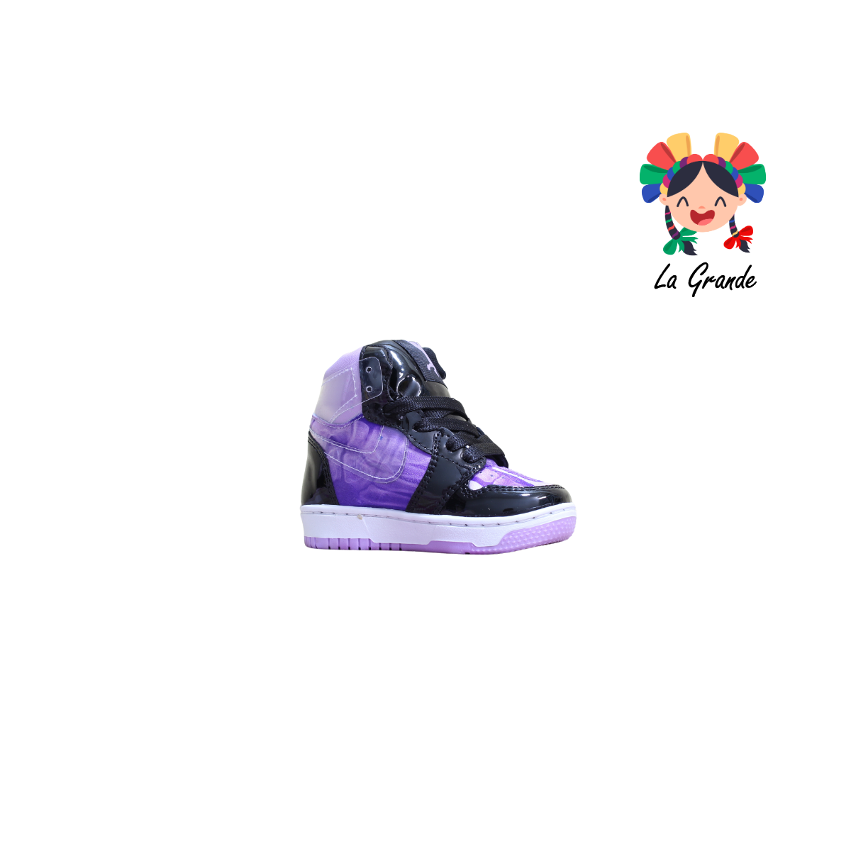 21000 PAOLA RAMIREZ Negro Lila Charol Tenis Casual para Bebe, Niña y Niño