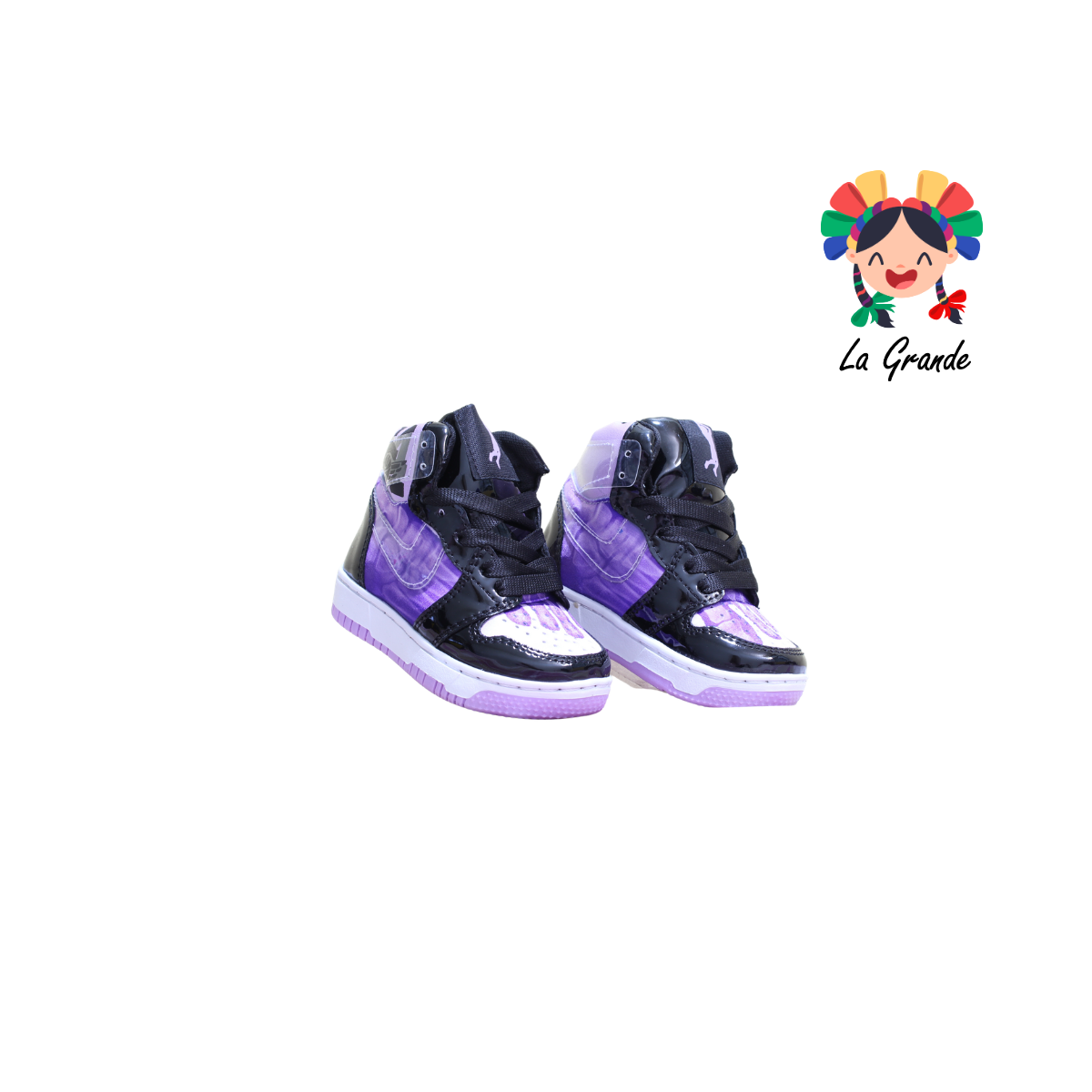 21000 PAOLA RAMIREZ Negro Lila Charol Tenis Casual para Bebe, Niña y Niño