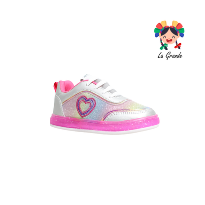 1740 KINGS-LU Plata Fiusha Tenis Casual con Luces Led para Niña