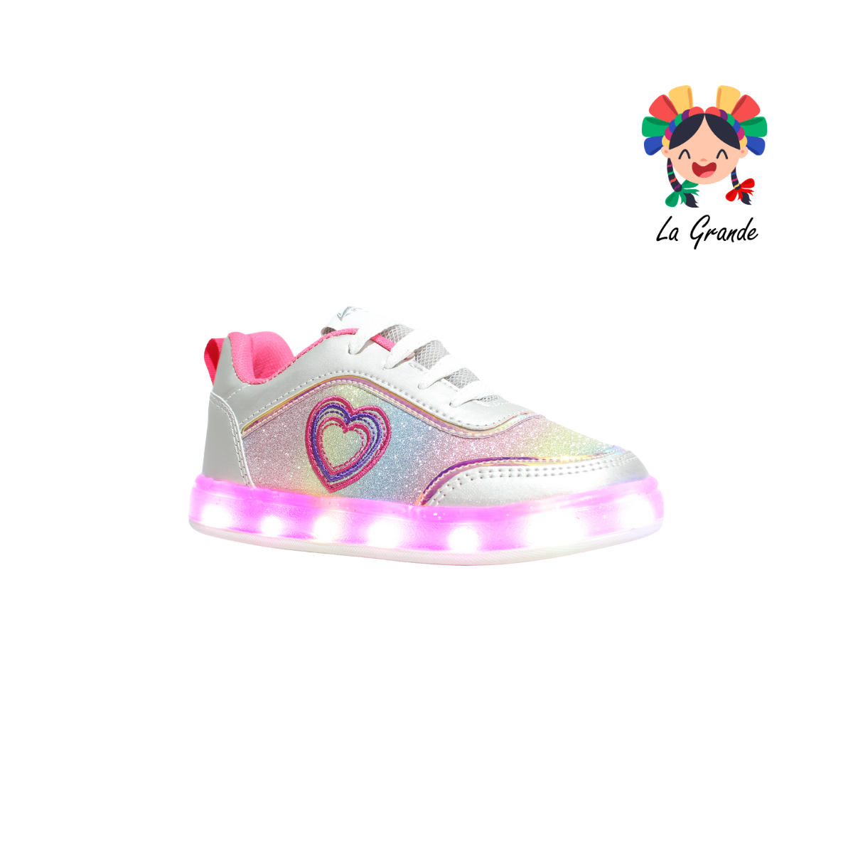 1740 KINGS-LU Plata Fiusha Tenis Casual con Luces Led para Niña