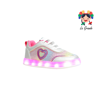 1740 KINGS-LU Plata Fiusha Tenis Casual con Luces Led para Niña