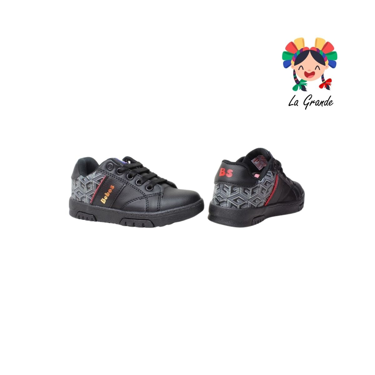 2120 BEBOS Negro Negro Tenis Casual para Niña y Niño