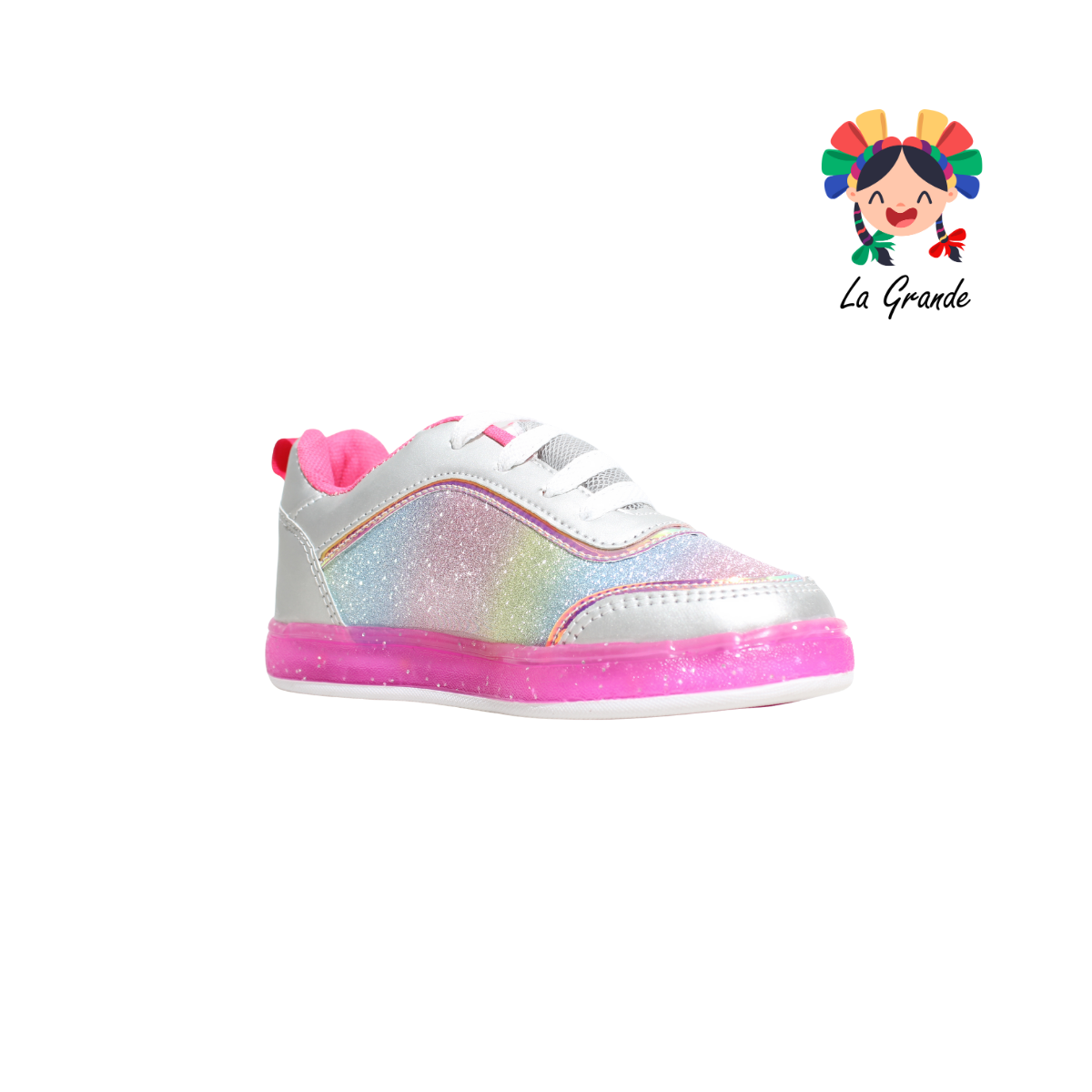 1740 KINGS-LU Plata Fiusha Tenis Casual con Luces Led para Niña