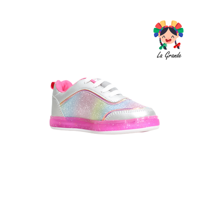1740 KINGS-LU Plata Fiusha Tenis Casual con Luces Led para Niña
