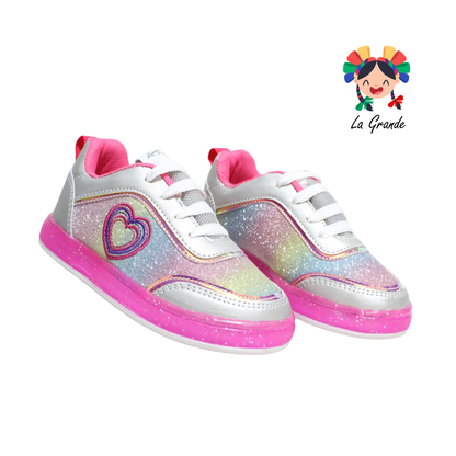 1740 KINGS-LU Plata Fiusha Tenis Casual con Luces Led para Niña
