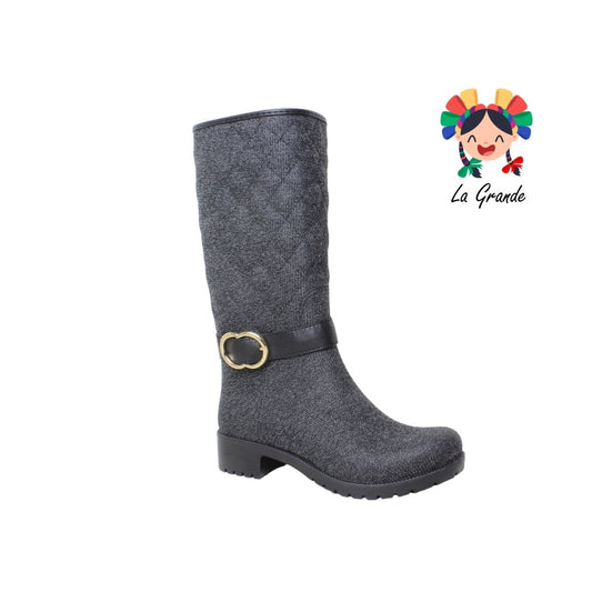 2746 ROXANA ULAN Negro Jaspe Bota Lluvia para Dama