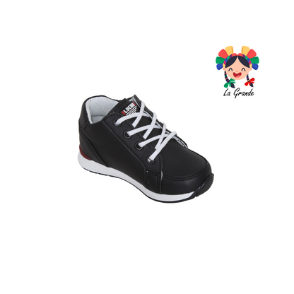 218 LUCHO Negro Sint Tenis Casual de Agujeta para Niño