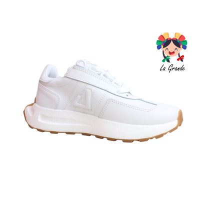5025 APOORT Blanco Blanco Piel Tenis Deportivo para Dama, Joven y Caballero