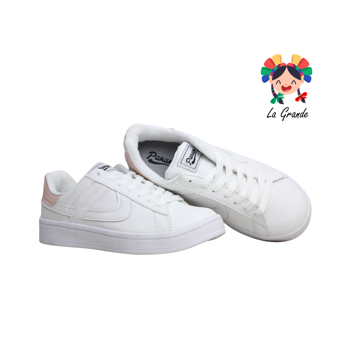 220006 PANAM Blanco Rosa Napa Tenis Casual Original para Dama