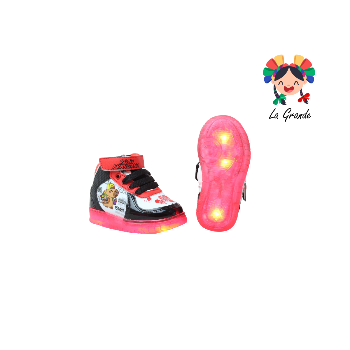 22031 CAPI ROJO ARANDANO Bco Ngo Rojo Tenis Casual con Luces para Niño