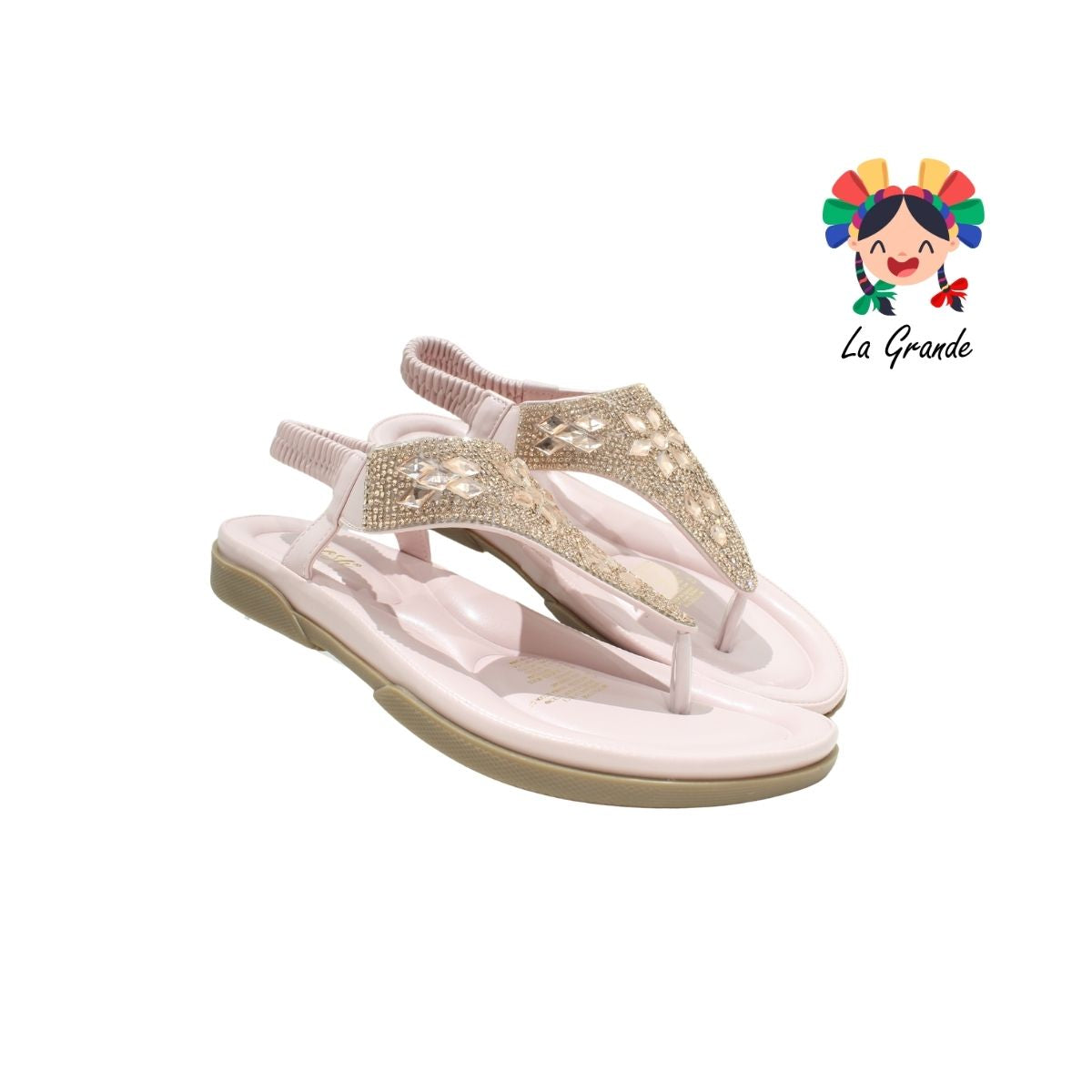 2208 SHOSH Rosa Sint Sandalia con Pedrería para Dama