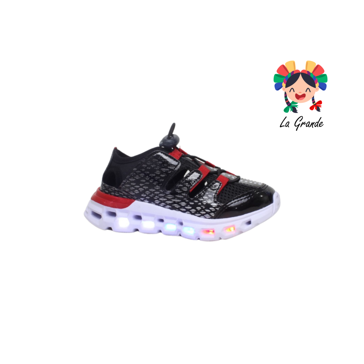 2209 ROJO ARANDANO Negro Rojo Sint tenis tipo choclo luces LED Casual para Niño