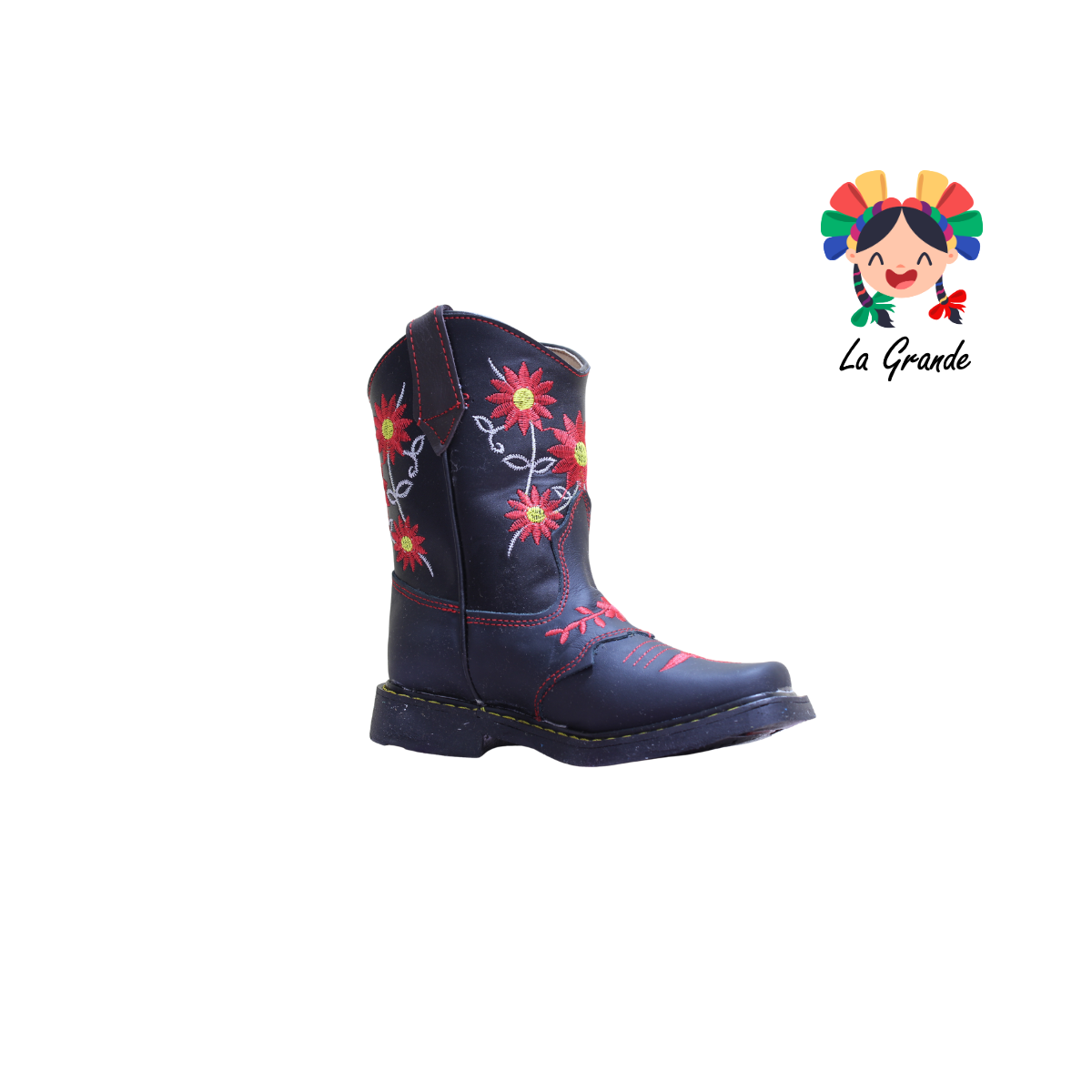 220 ARRIVEÑO Negro Rojo Bota Vaquera para Niña