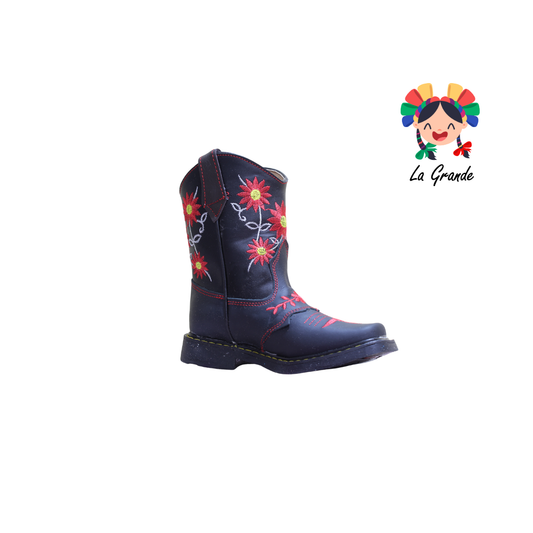 220 ARRIVEÑO Negro Rojo Bota Vaquera para Niña