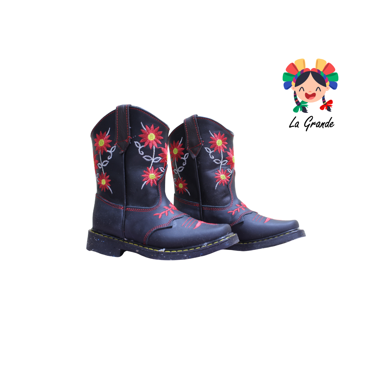 220 ARRIVEÑO Negro Rojo Bota Vaquera para Niña