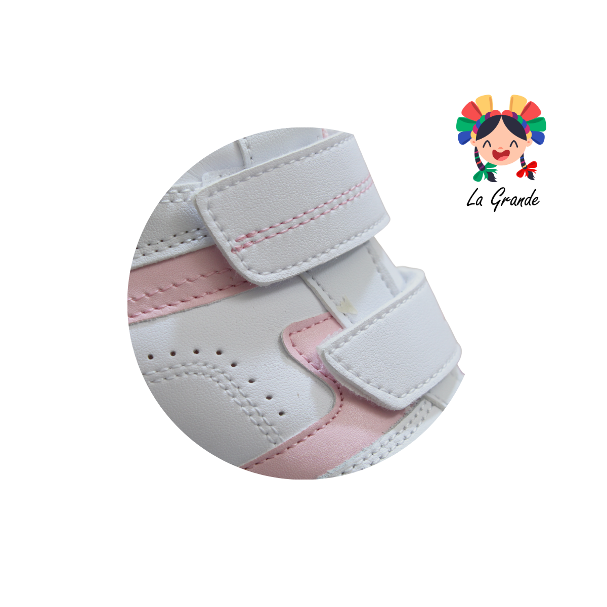 514 APT Blanco Rosa Napa Tenis Escolar para Niña