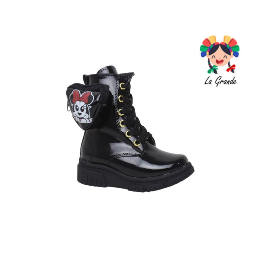 2210 ANDRE LOV Negro Charol Bota Alta Casual para Niña