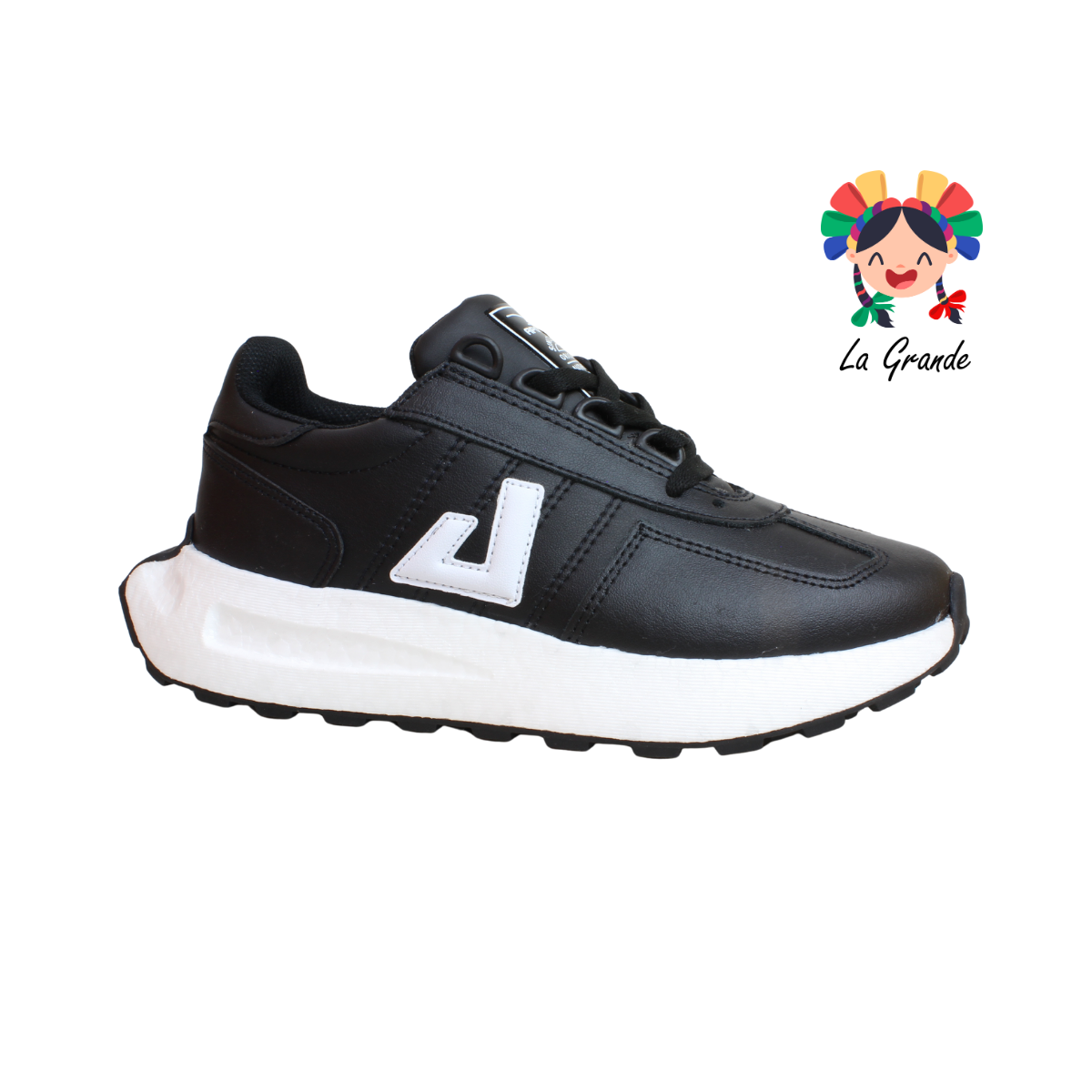 5025 APOORT Negro Blanco Piel Tenis Deportivo para Dama, Joven y Caballero