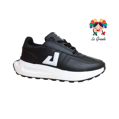 5025 APOORT Negro Blanco Piel Tenis Deportivo para Dama, Joven y Caballero
