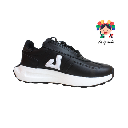 5025 APOORT Negro Blanco Piel Tenis Deportivo para Dama, Joven y Caballero
