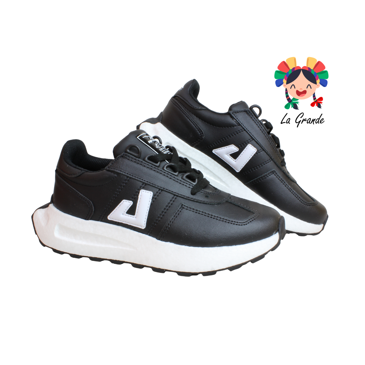 5025 APOORT Negro Blanco Piel Tenis Deportivo para Dama, Joven y Caballero