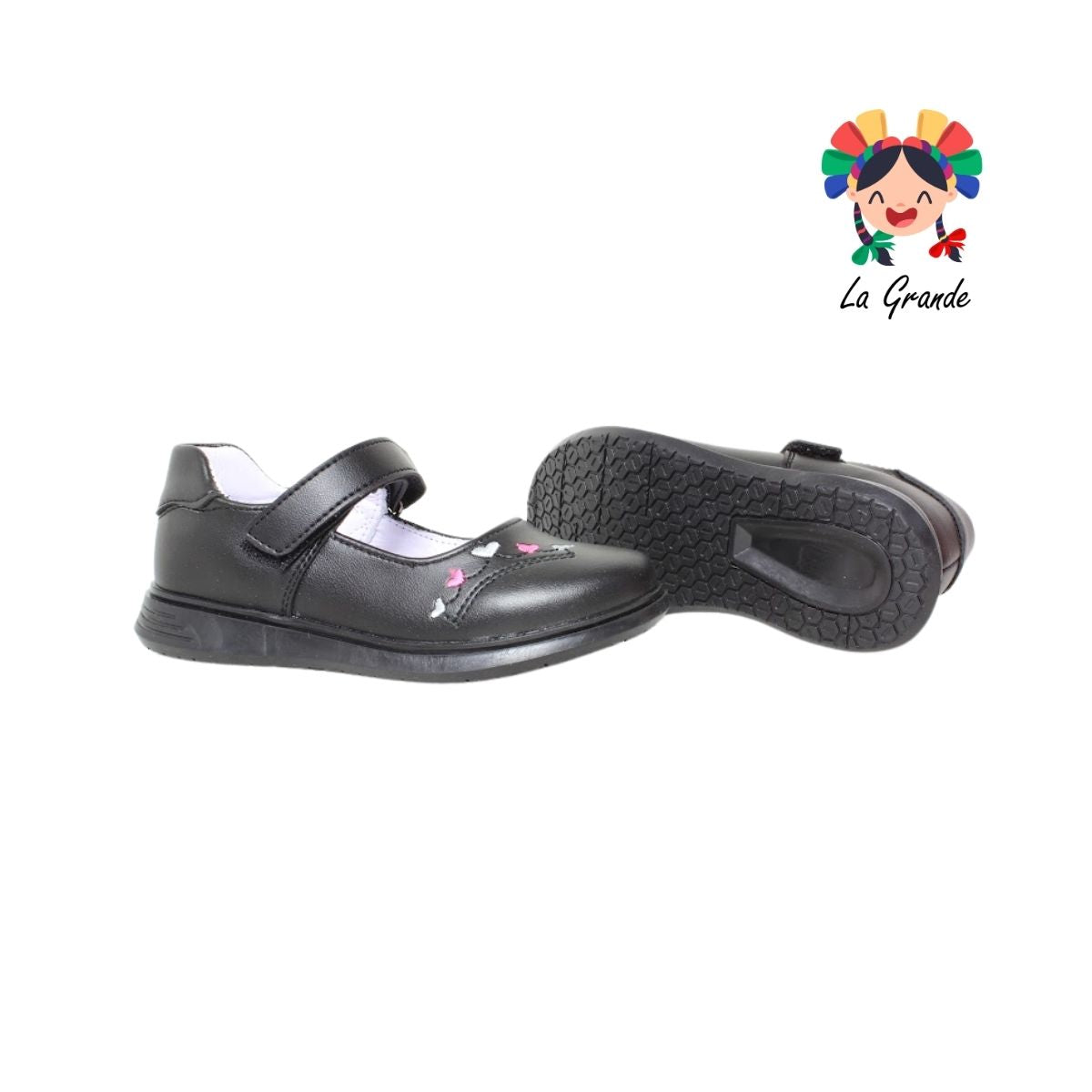 2296 DOMINIQ Negro Napa Zapato Escolar para Niña