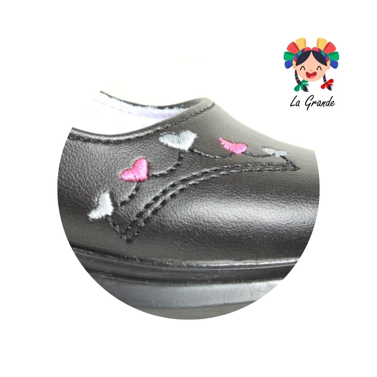 2296 DOMINIQ Negro Napa Zapato Escolar para Niña
