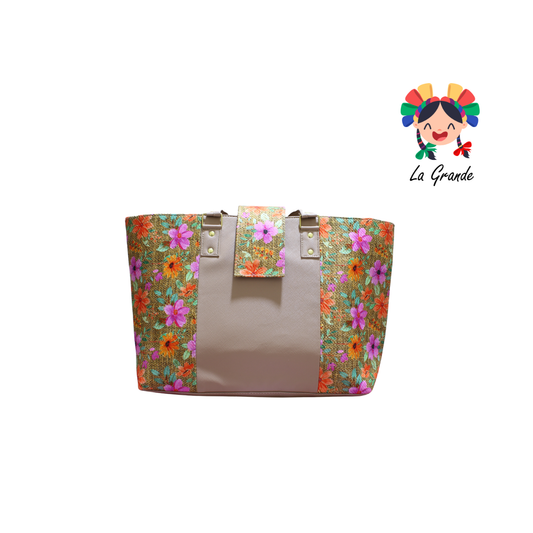 058 TONY Bolsa Grande Beige con Flores para Dama